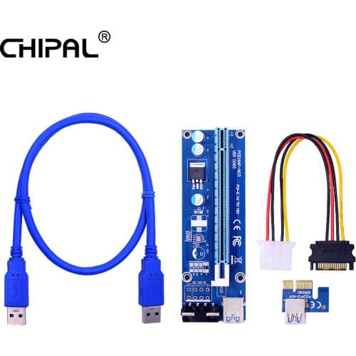 CHIPAL 100CM VER006S PCI-E Riser Card 60CM USB 3.0 Cable SATA to 4Pin PCI Express 1X to 16X Extender Adapter for Bitcoin Mining
