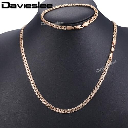 Davieslee Rose Gold Bracelet Neckalce Jewelry Sets For Women Hammered Venitian Chian 2018 Dropshipping Woman Jewelry 5mm DGS280