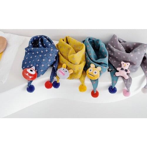 2021 Spring Autumn Children Scarf New Fashion Girls Plaid Triangle Scarf Kids Toddler Cartoon Dinosaur Boys Neck Wear Baby Scarf
