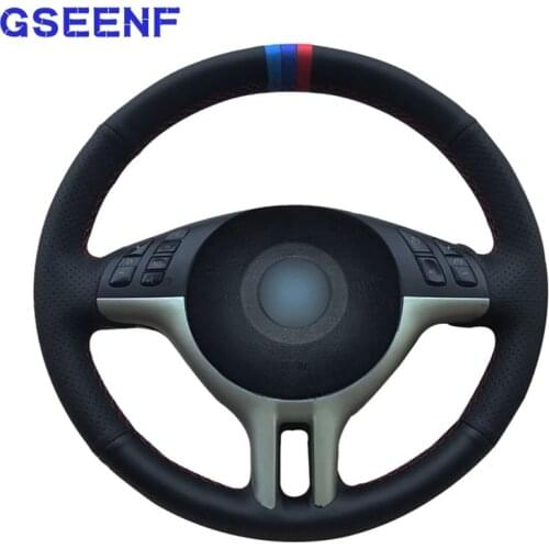 Car Steering Wheel Cover Soft Black Leather Hand-stitched Comfortable For BMW E39 E46 325i E53 X5