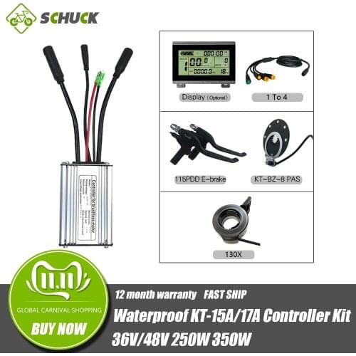 Electric Bike KT Controller 36V 48V 250W 350W with LCD3 Display 130X Throttle Brake PAS Sensor Ebike Controller Waterproof Kit