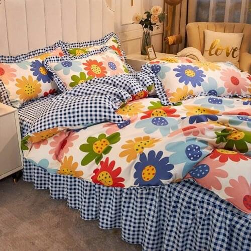 2021 Girls Room Pink Bed Skir Spring Printed Duvet Cover Set for Home Bedding Set 4 Pcs Queen Bed