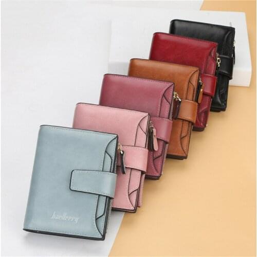 Fashion Leather Wallet for Women Id Credit Card Holder Red Walet for Girls Small Zipper Coin Purse Short Ladies Wallets