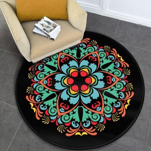 Ethnic style round rug mandala 3d print floor mat living room crystal velvet home Decorative soft rug kids bedroom parlor mat