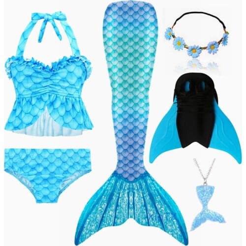 NEW!2020 6PCS/Set Rainbow Purple Mermaid Tail Swimsuit with Fin for Kids Girls Holiday Dress Costume Bathing Suit