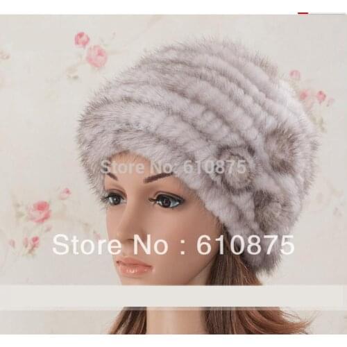 Womens Hot Sale High Quality Winter Thicken Mink Fox Skullies & Beanies Hats Lady Knitted Beret Warm Mink Fur Caps Qc