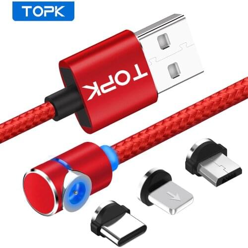 TOPK L-Line 1m 2m Magnetic Cable USB C Type C Cable & Micro USB Cable LED Magnet Charger Cable For iPhone X 8 7 6 Red