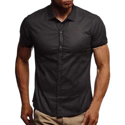 New Mens Casual Business Shirts Affairs Solid Short Sleeve Button Turn-down Collar High Quality Casual Tight Tdesign Shirt 2021