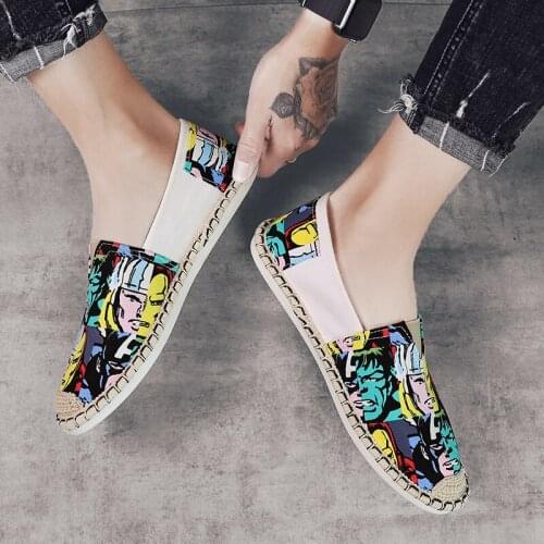 RANMO Chinese Style Casual Shoes Mens Flat Shoes Fishmen Espadrilles Ethnic Shoes Loafers Slip-on fashion Printed Cloth Shoes