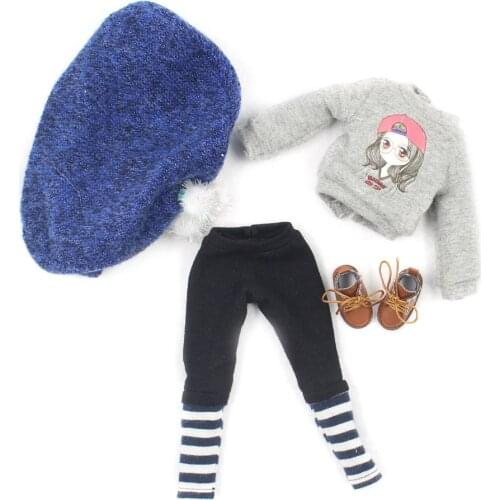 Outfits for Blyth doll Grey Sweater and tight pants with hat suit for 1/6 BJD azone icy dbs