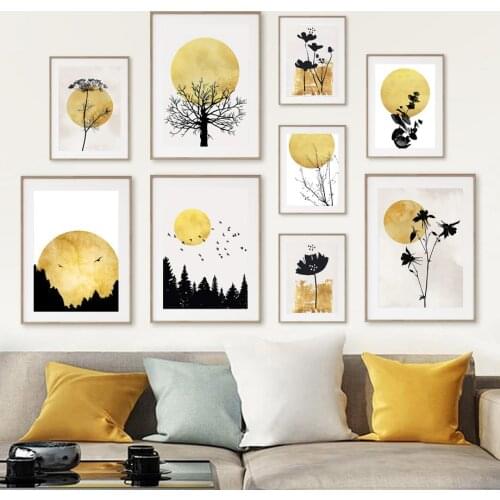 Nordic Abstract Tree Branches Flower sun Bird Wall Art Canvas Painting Posters And Prints Pictures For Living Room Home Decor