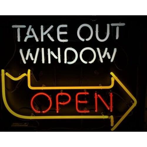 Neon Sign For TAKE OUT WINDOW OPEN Fast food quick meal club Lamp resterant light Hotel custom diner coffee Impact Attract light