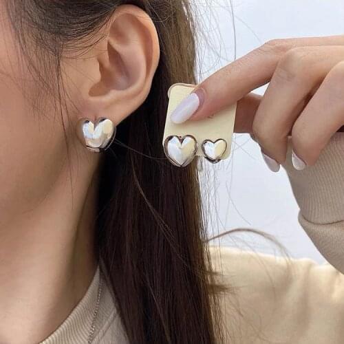 New Trend Vintage Metal Gold Silver Color Love Heart Earrings For Women Korean Japanese Fashion Ear Jewelry Girls Gift