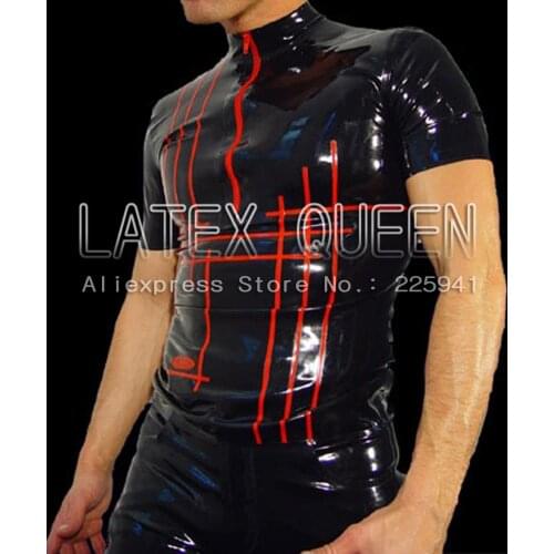Close-fitting latex T-shirt tights cstom made black and red