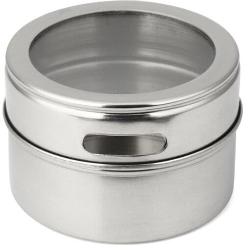 Clear Lid Magnetic Spice Tin Jar Stainless Steel Spice Sauce Storage Container Jars Kitchen Condiment Holder Houseware 1pcs