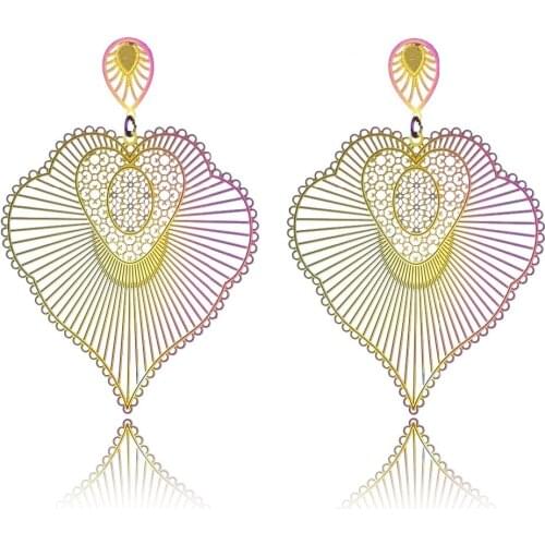 New Color Cutout Design Stainless Steel Dangling Long Earring for Women Classic Heart Long Pendant Metal Drop Earrings