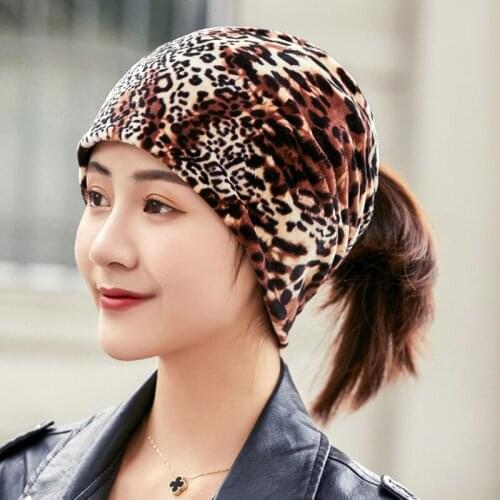 LongKeeper 2019 New Fashion Leopard Scarf Hats Spring Summer Autumn Hip Hop Skullies Cap For Women Beanies Makeup Headwear