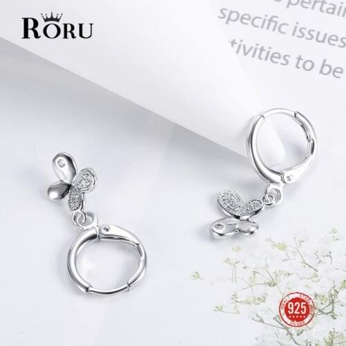 Sterling Silver 925 Jewelry Women Earrings with Stones Original Butterfly Dangling Earrings Shiny Zircon Couple Gifts