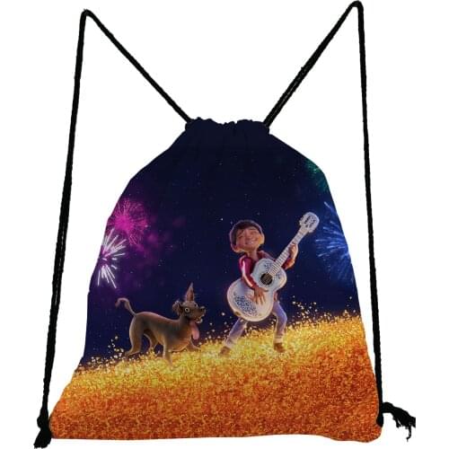 Disney Coco Printed Drawstring Bag Girl Bookbag Storage Bag Child Pretty Travel Bag Backpack Gym Soft Shoe Pocket Halloween Gift