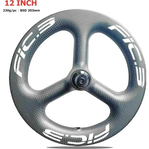230g 12inch 3 spoke clincher wheel 25mm wide scooter push bike 3K matte carbon spoke wheel kids bike 230g 12er Tri-spoke wheels