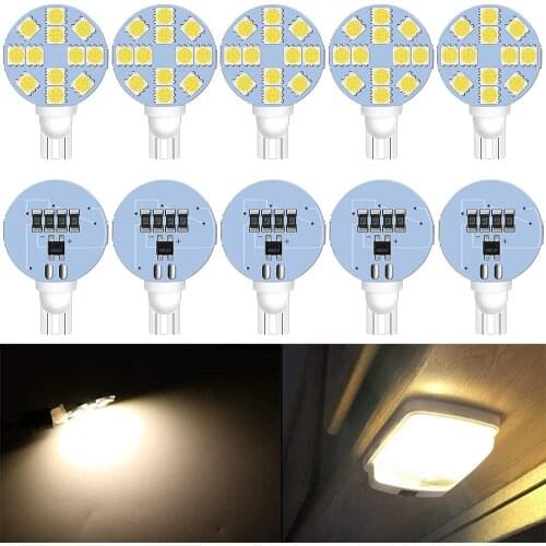 10 Pack 194 T10 921 192 12 SMD 12V Wedge Warm White / White Daylight Lamp Car Interior RV Trailer Camper Ceiling Dome MAPE Light