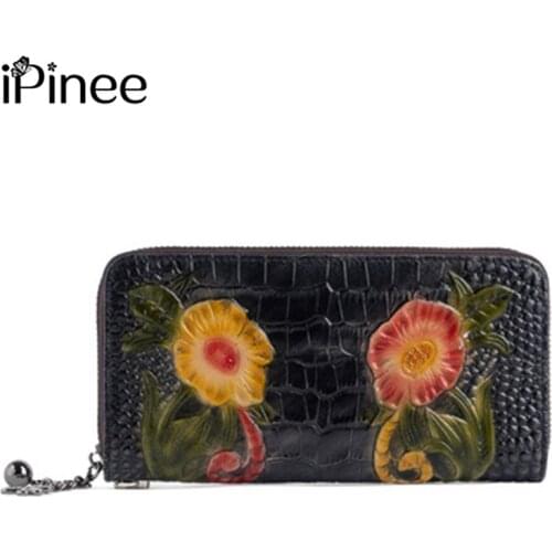 IPinee Vintage Genuine Leather Women Wallet And Purses Coin Purse Female Small Portomonee Rfid Walet Lady Purse For Girls Money