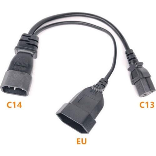 Y Type Power Cord C14 Plug Male Power Cable to C13+ CEE7/16 2Pin Female Socket,0.3M