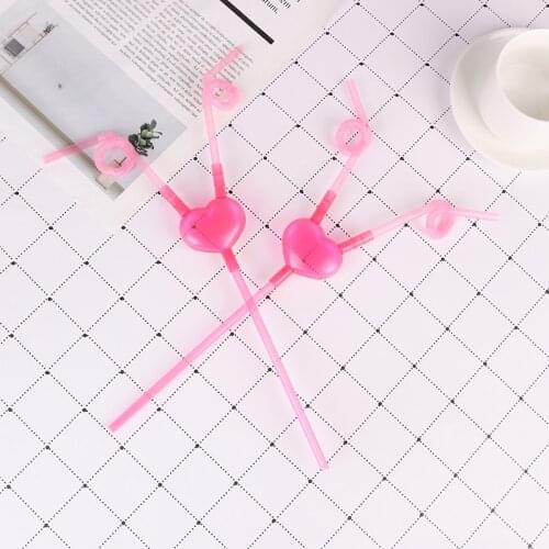 Funny Pink Love Heart Double Plastic Straw Unique Flexible Drinking Straws Tube Plastic Drinking For Wedding Party Decoration