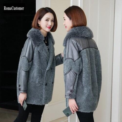 Womens 2021 New Fur Coat Autumn Winter Female Elegant Turn-Down Collar Spliced Loose Vintage Fashion Casual Korean Outerwear