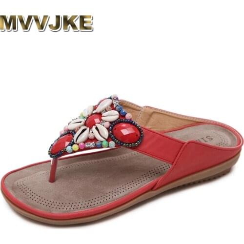 MVVJKESlipper female women sandals 2021 new beach outdoor summer women shoes flip flops ethnic bead shoes woman slippers plus