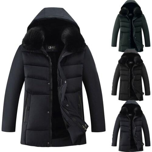 2020 winter coat new mens coat hooded thick warm fur collar long down cotton-padded jacket