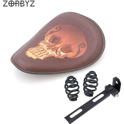 ZORBYZ Motorcycle Retro Brown Skull Artificial Leather Solo Drive Seat Spring Bracket & Bracket For Harley Honda Suzuki