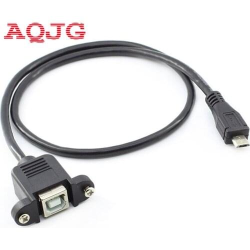 10Pcs New 50cm USB 2.0 B Female socket Printer Panel Mount to USB Micro B 5 pin male cable 1M High quality AQJG Wholesale