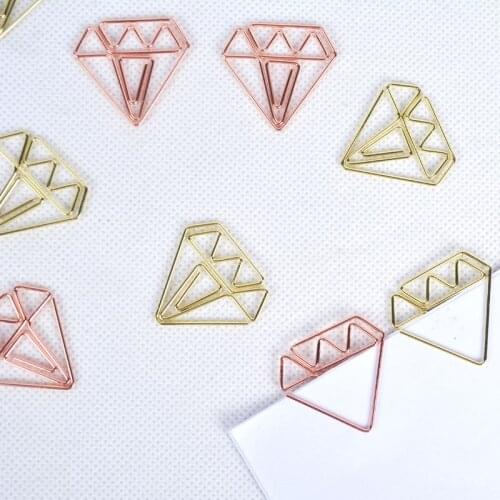 10 Pcs/Set Diamond Shape Metal Bookmark Paper Clip Decor Rose Gold School Supplies Stationery Binder Clips For Students Gift