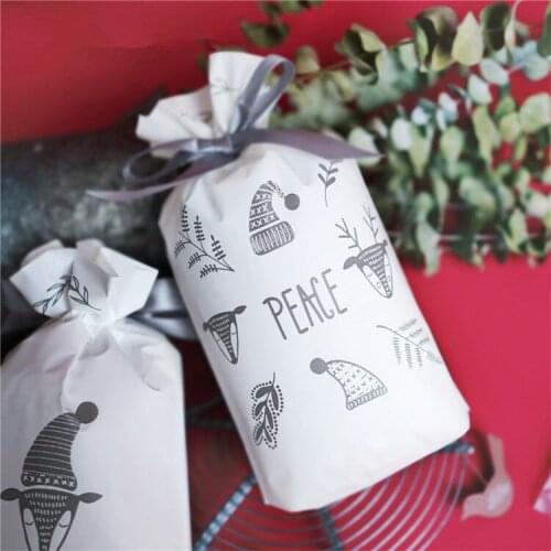 200 x Gray Christmas Hat Theme Ribbon Candy Cookie Packaging Bags Christmas Party Supply Favors Wholesale