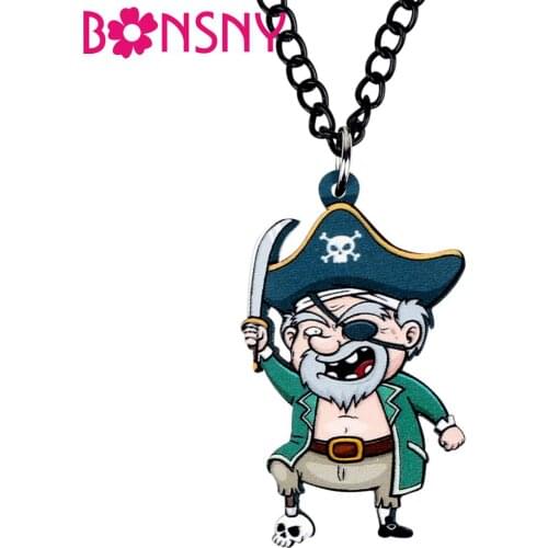 Bonsny Acrylic Halloween Old Pirate Necklace Long Chain Choker Fashion Jewelry Women Kids Girls Lovers Charms Gift Decorations
