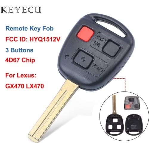 Keyecu Car Remote Key Fob 3 Buttons with 4D67 Chip for Lexus GX470 LX470 2003 2004 2005 2006 2007 2008, FCC ID: HYQ1512V