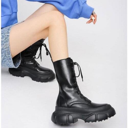 Martin Boots Womens Shoes Autumn Winter 2021 New Thick Soled Short Boots Mid Tube Boots Black Motorcycle Boots Zapatos De Mujer
