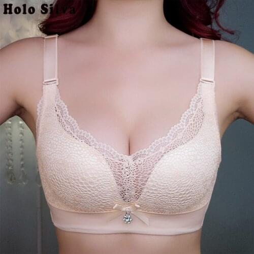 Womens Large Size Bra Beauty Back Closure Push Up Solid Gathered Sexy Bras Thin Section No Steel Ring Breathable Lace Underwear