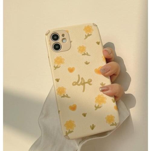 Retro Sweet daisy Embossing art Korean Phone Case For iPhone 11 12 Pro Max Xr Xs Max 7 8 Plus X 7Plus case Cute Soft Back Cover