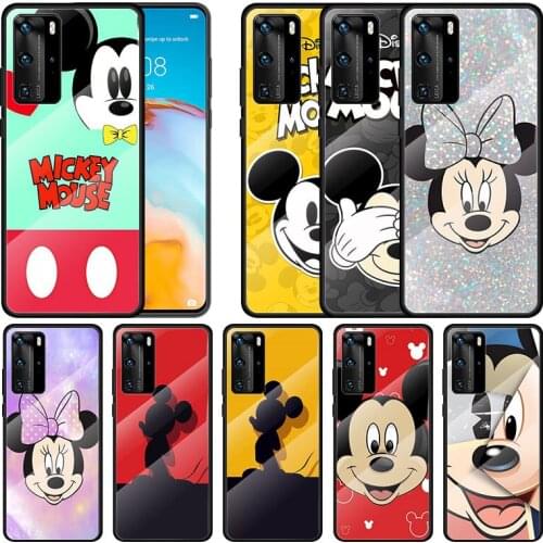 Tempered Glass Cover Disney Cartoon Lovely Minnie Mickey Mouse For Huawei P40 P30 P20 P10 Pro Plus Lite 5G 2019 Phone Case