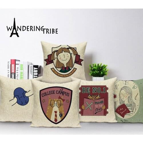 Cartoon Girl Pillows Cover Portrait Living Room Cushion Covers Linen Pillow Case Letter Decorative Car Bed Cushions Cases Cojin