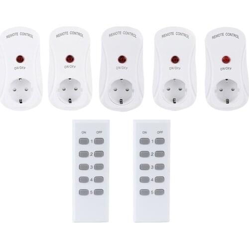 Electric Remote Control Plug Electrical Power Light Plug Switch Socket EU Plug(5 Socket+2 Remote)