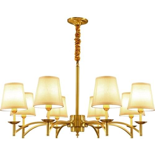 Europe Lustre Copper 10 Arm Led Pendant Chandeliers Lights Fabric Shade Chandelier Light Fixture Dining Hanging Light Luminaria