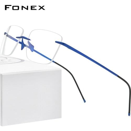 FONEX Pure Titanium Glasses Men 2020 Women Rimless Prescription Square Eyeglasses Frameless Myopia Optical Frame Eyewear 8557