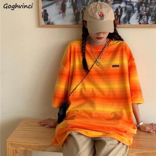 Three Quarter Sleeve T-shirts Women Oversized Harajuku Stylish Loose Tee Tops Ulzzang All-match Summer Female Striped Streetwear
