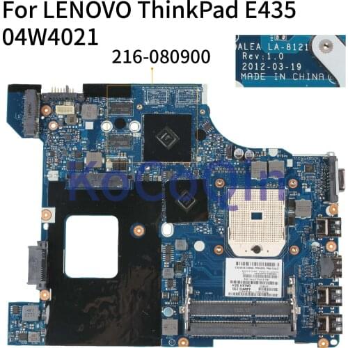 KoCoQin Laptop motherboard For LENOVO ThinkPad Edge E435 Mainboard 04W4021 QALEA LA-8121P AMD 216-080900