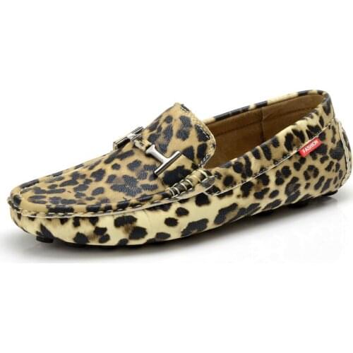 Punk Loafers Men Slip On Casual Shoes Men Leopard Print Men Shoes Leather 4#20/10g50