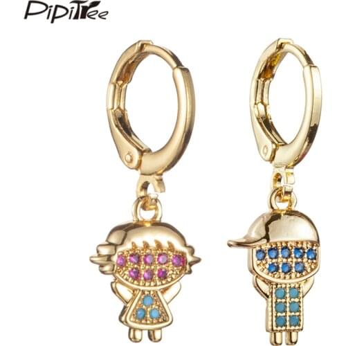 Pipitree Cute Multicolor Cubic Zirconia Boys and Girls Drop Earrings for Women Lady Family Jewelry Earrings Pendientes de mujer