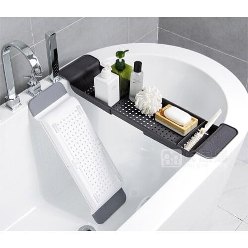 Multipurpose Adjustable Bathtub Tray Shower Wine Glass Book Holder Kitchen Drain Basket Bathroon Accessories